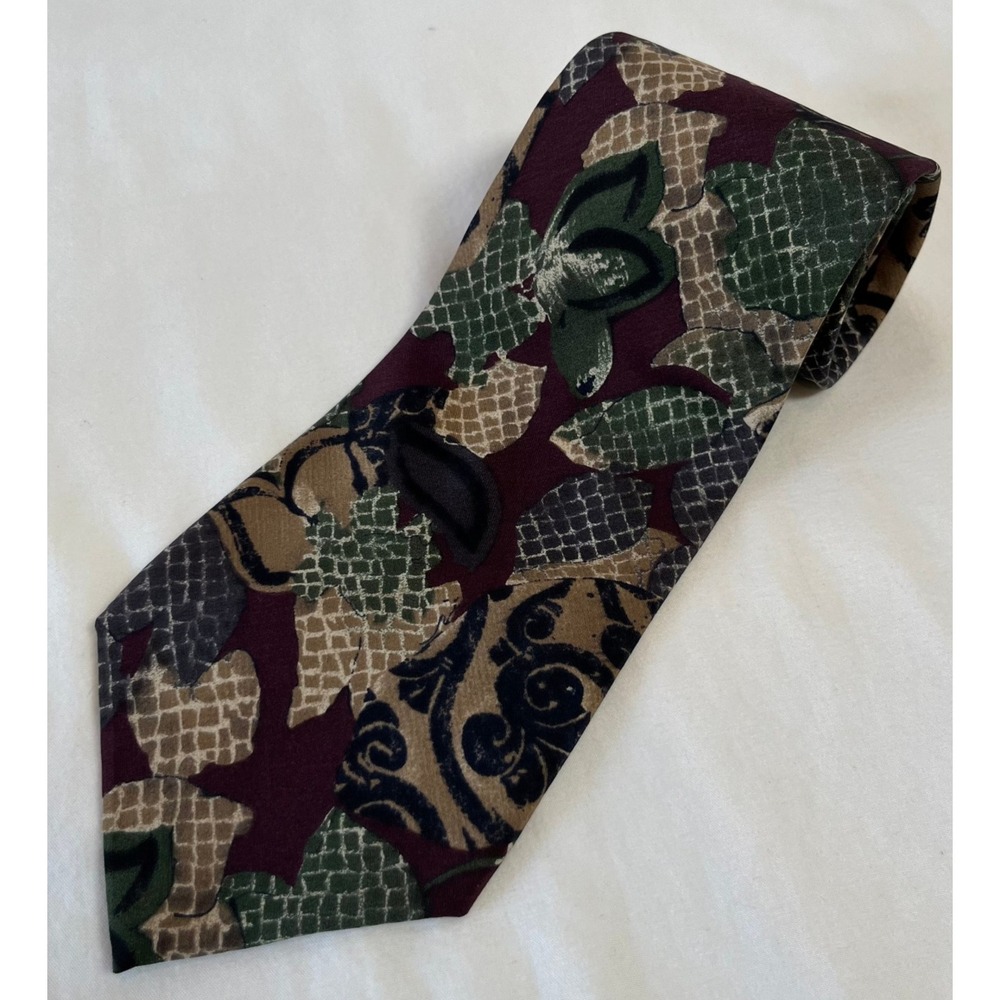 Zylos George Machado 100% Silk Tie Mens Burgundy Multicolor Floral Necktie Short